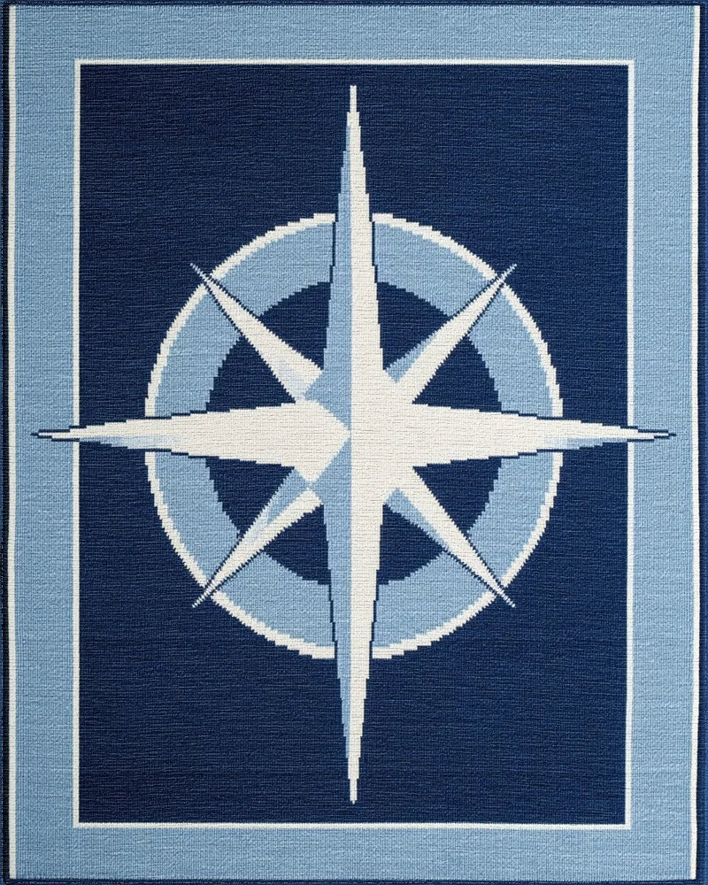 Nautical Navy Starburst Compass Rose Rug - Cutout View