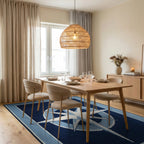 Nautical Navy Starburst Compass Rose Rug - Dining Room View