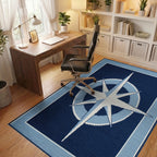 Nautical Navy Starburst Compass Rose Rug - Office View