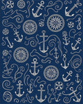 Nautical Navy White Anchor Compass Waves Rug - Cutout View