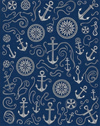 Nautical Navy White Anchor Compass Waves Rug - Cutout View