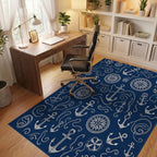 Nautical Navy White Anchor Compass Waves Rug Office View
