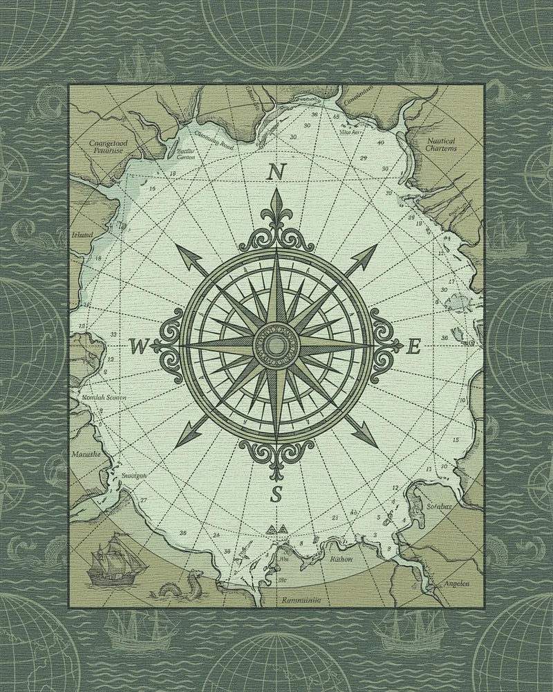 Nautical Old World Compass Chart Rug - Cutout View