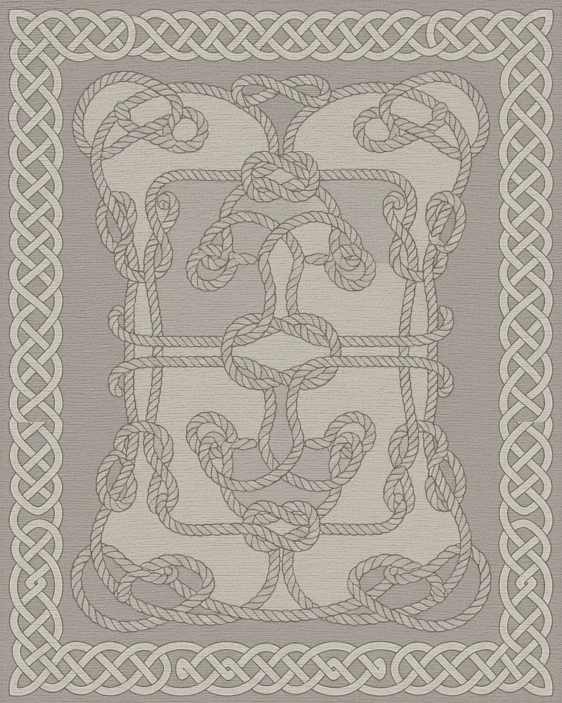 Nautical Rope Knot Tan Border Rug - Cutout View