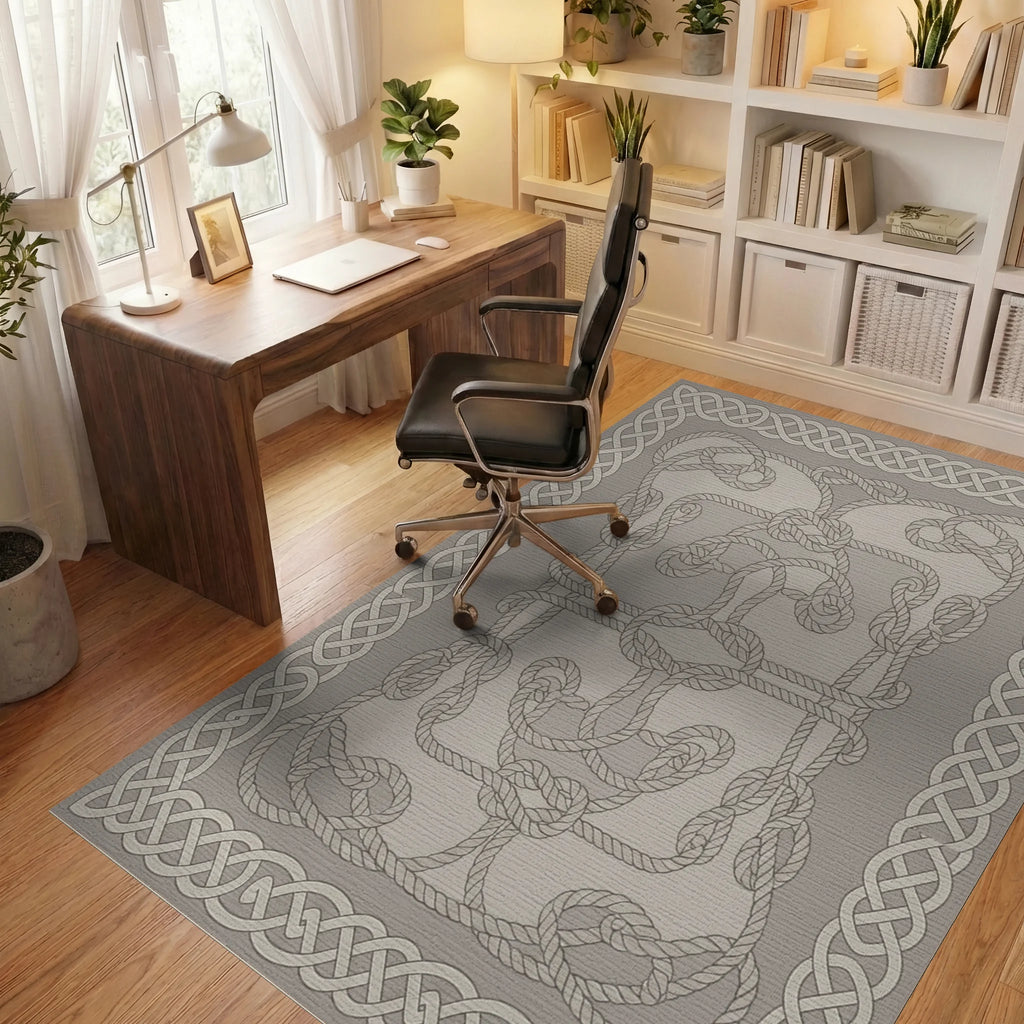 Nautical Rope Knot Tan Border Rug Office View