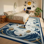 Nautical Striped Lighthouse Waves Rug - Bedroom View