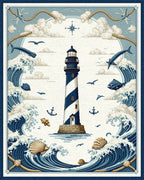 Nautical Striped Lighthouse Waves Rug - Cutout View