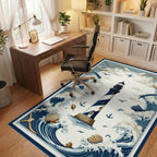 Nautical Striped Lighthouse Waves Rug - Office View