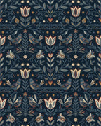 Navajo Blue Folk Floral Bird Medallion Rug - Cutout View