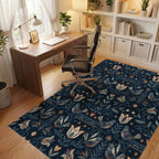 Navajo Blue Folk Floral Bird Medallion Rug Office View