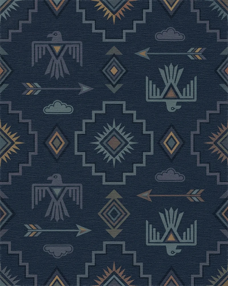 Navajo Blue Thunderbird Arrow Cloud Rug - Cutout View