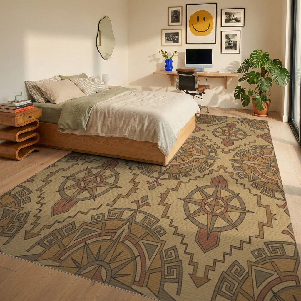 Navajo Compass Medallion Earth Tone Rug Bedroom View