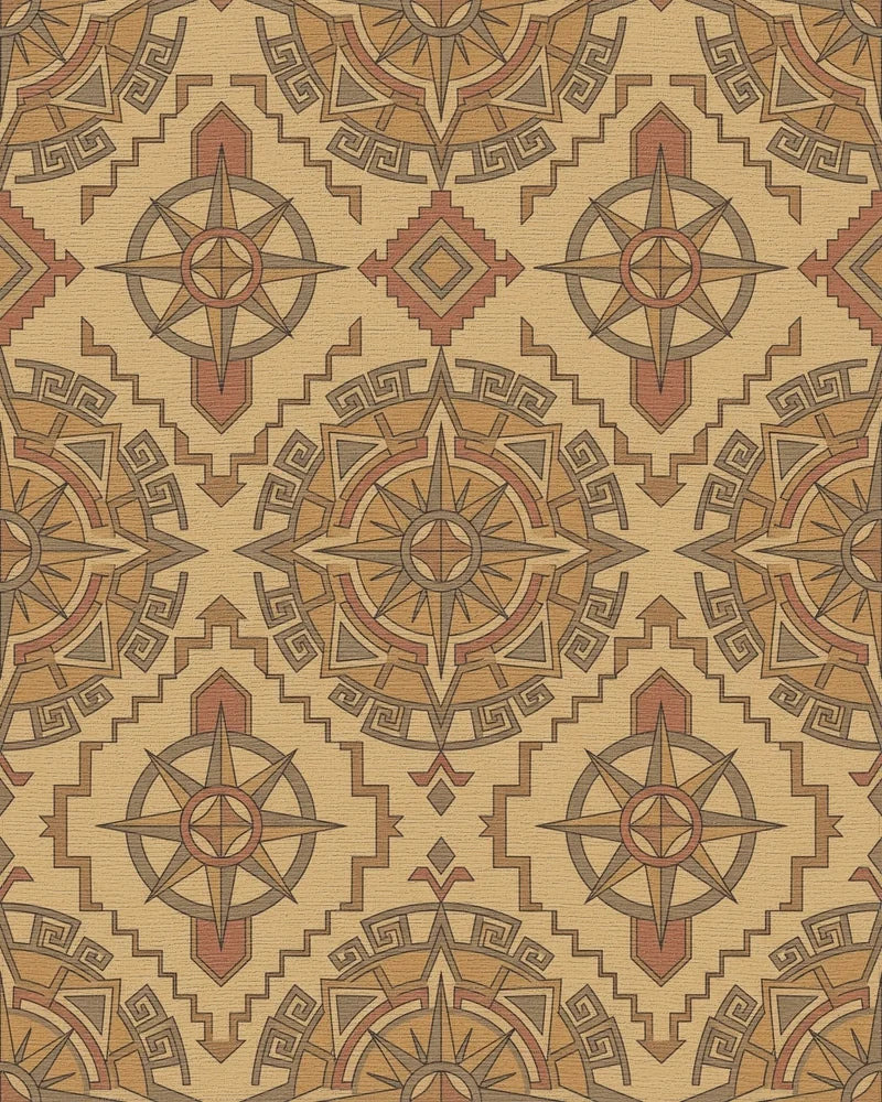 Navajo Compass Medallion Earth Tone Rug - Cutout View