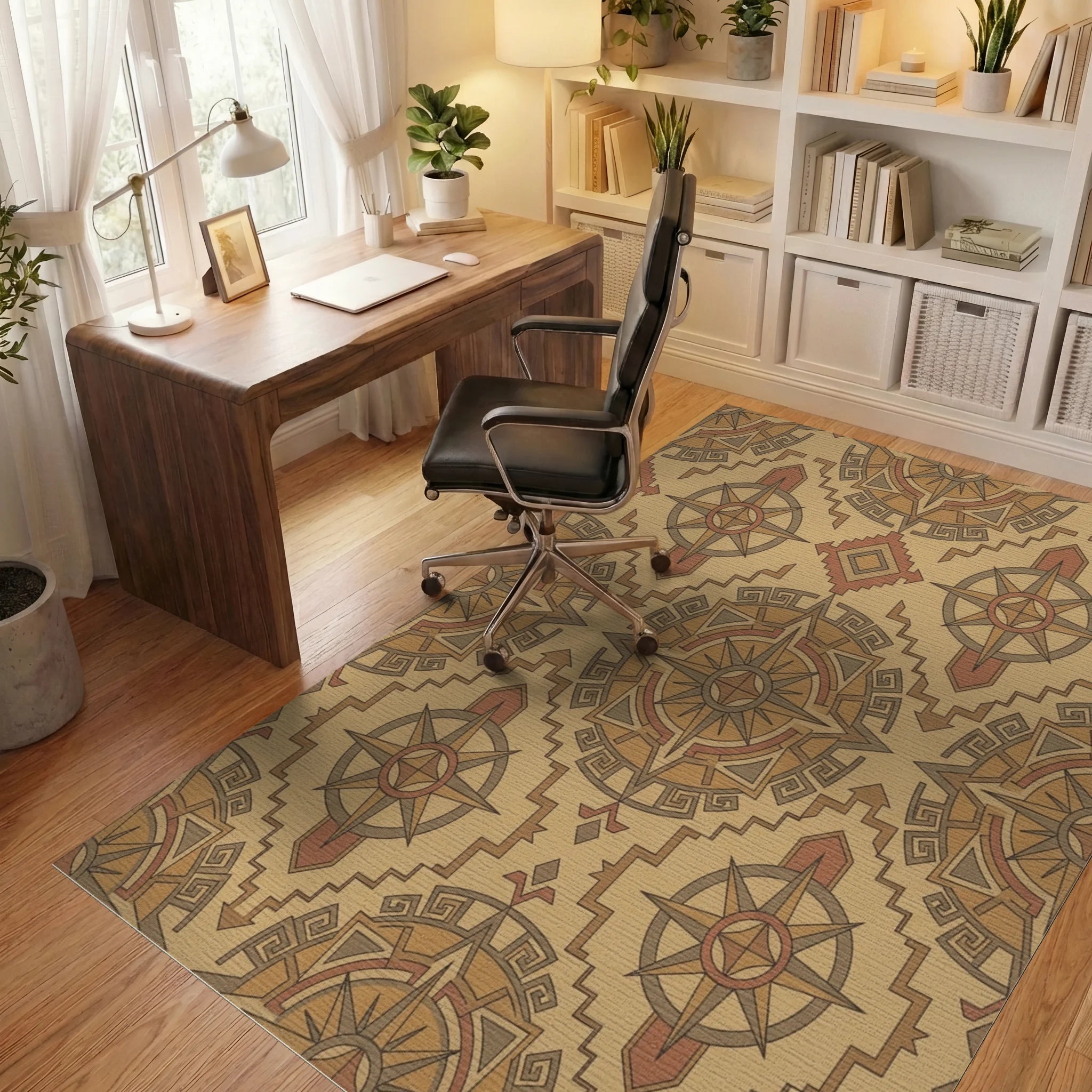 Navajo Compass Medallion Earth Tone Rug Office View
