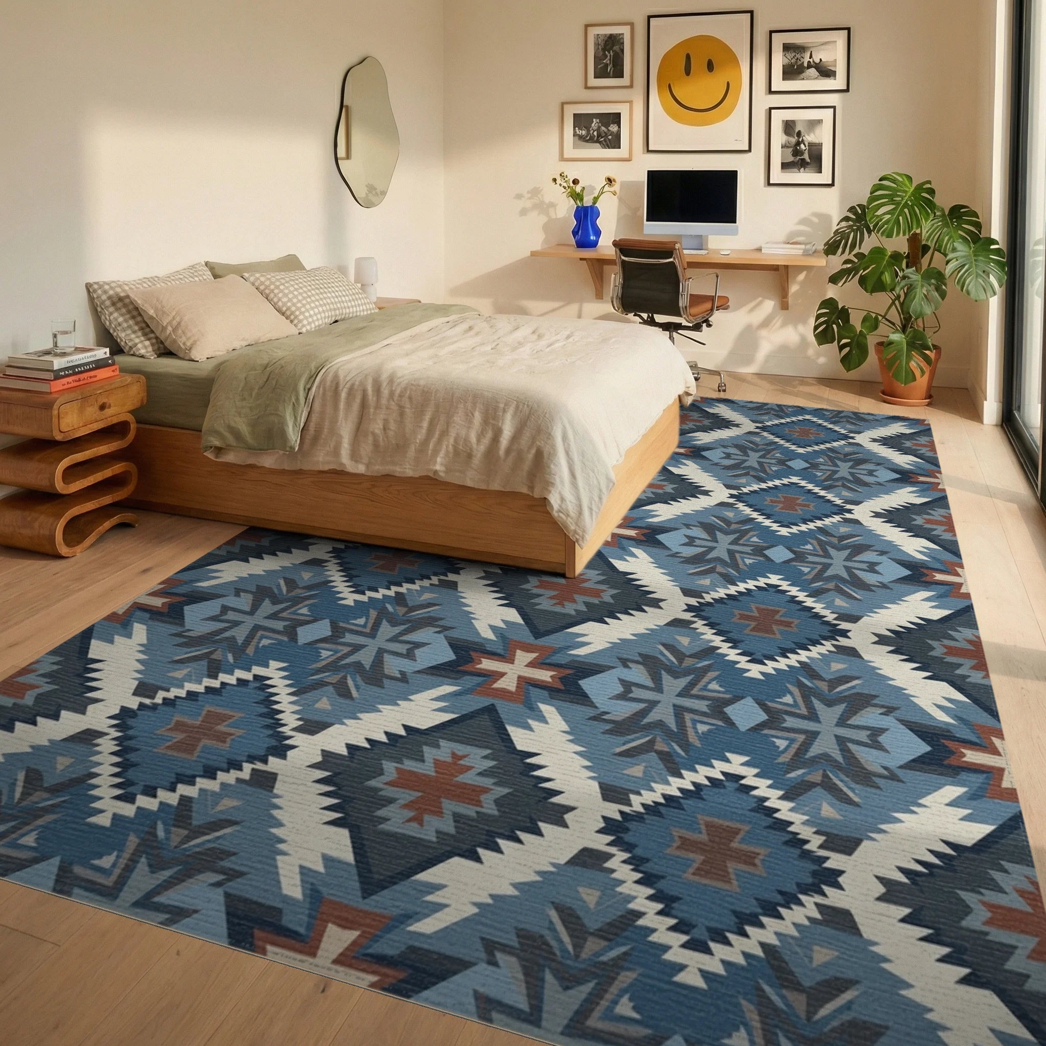 Navajo Inspired Geometric Diamond Rug Bedroom View