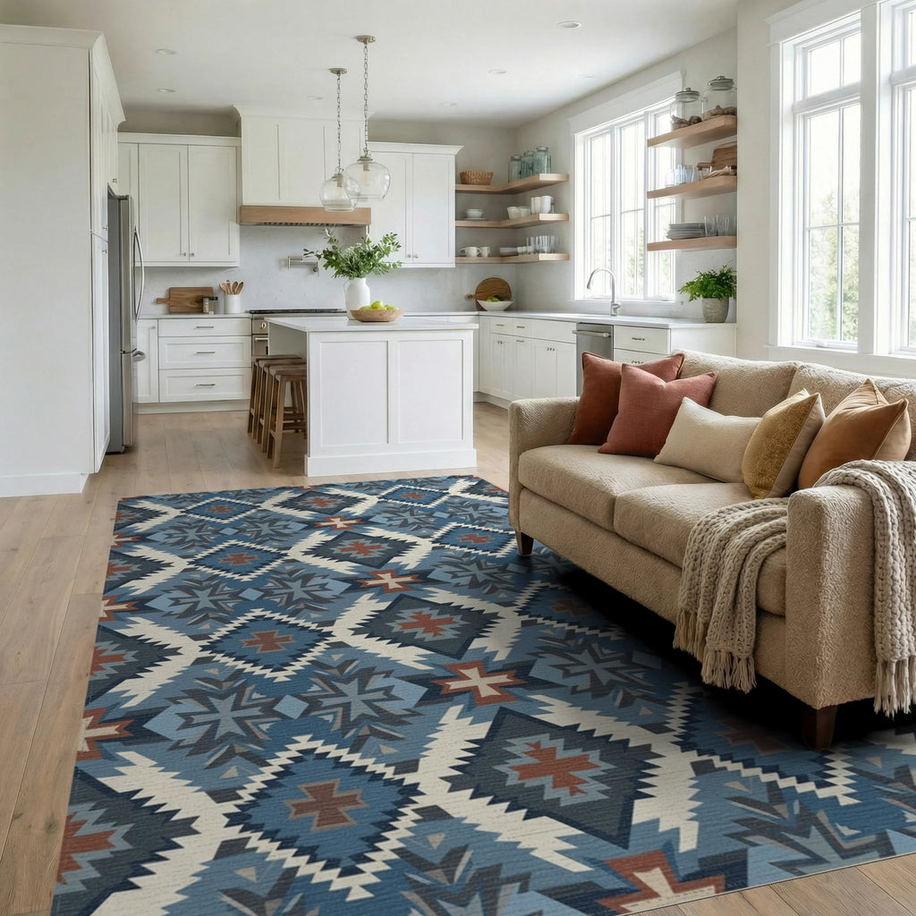 Navajo Inspired Geometric Diamond Rug Living Room View