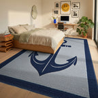 Navy Anchor With Blue Border Rug - Bedroom View