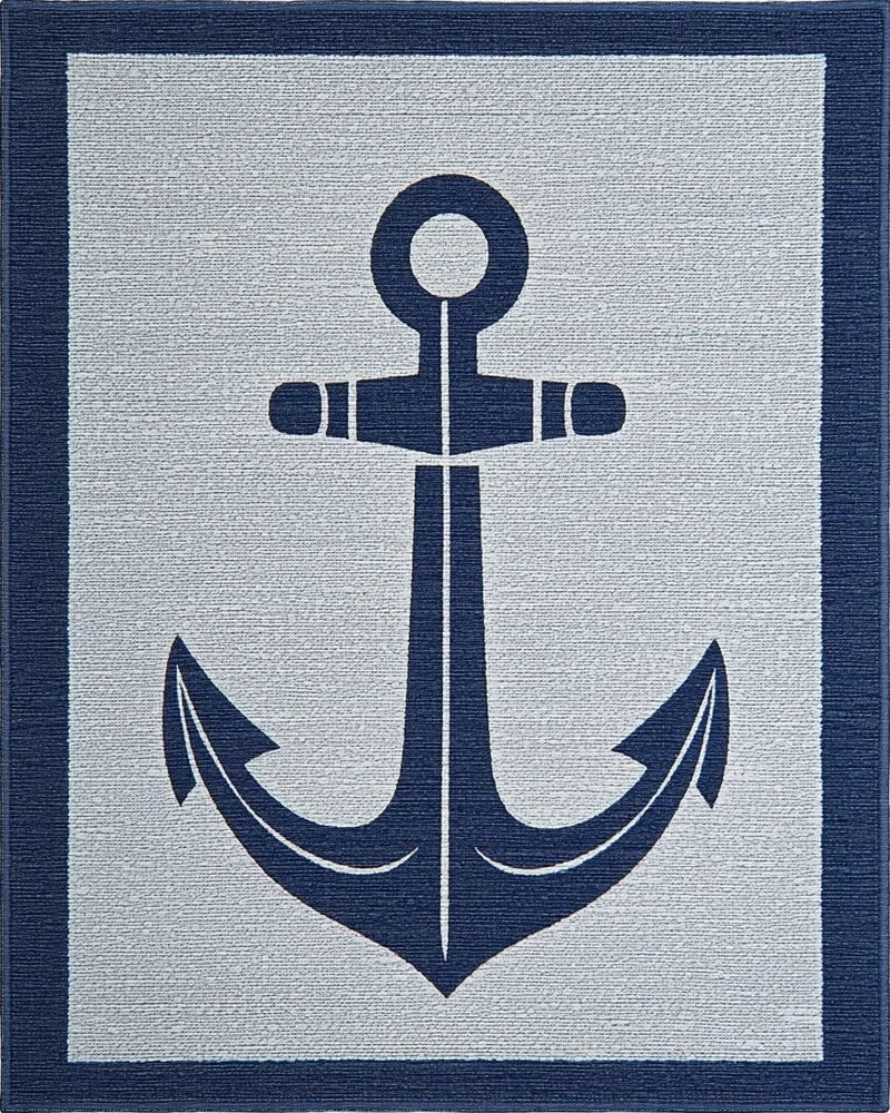 Navy Anchor With Blue Border Rug - Cutout View