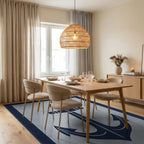 Navy Anchor With Blue Border Rug - Dining Room View