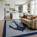 Navy Anchor With Blue Border Rug - Living Room View