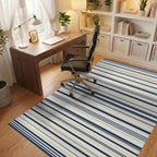 Navy Beige Thin Stripe Rug Office View