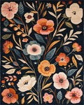 Navy Blue Floral Garden Whimsical Rug - Cutout View