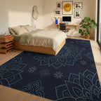 Navy Blue Floral Mandala Rug Bedroom View