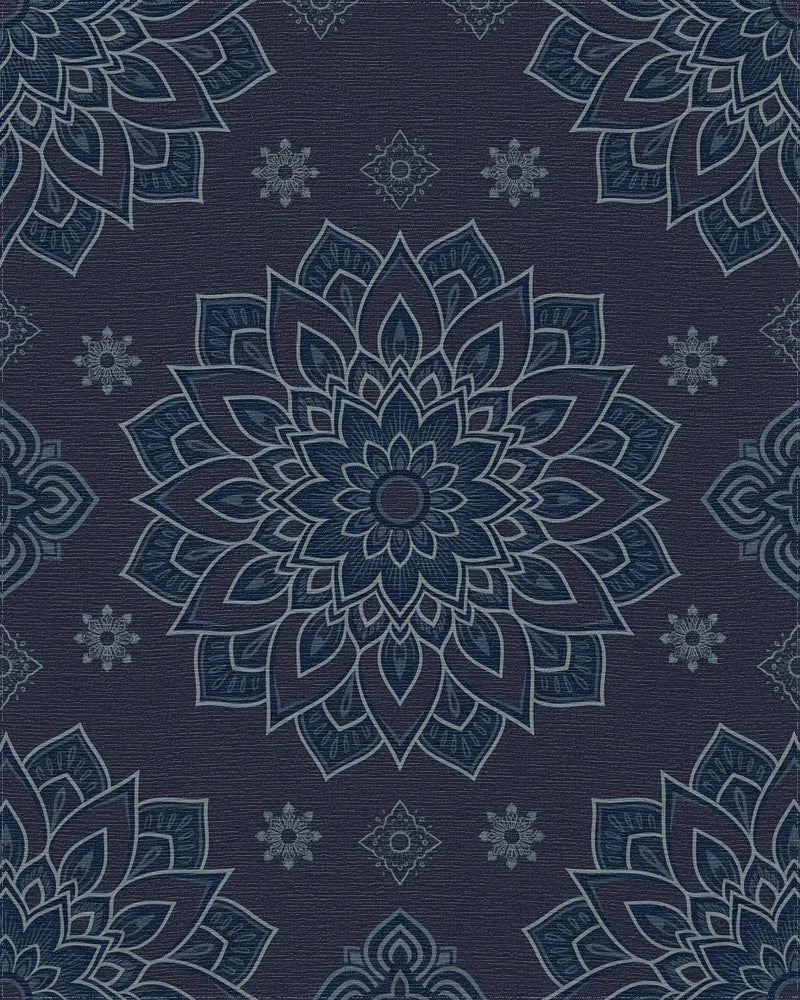 Navy Blue Floral Mandala Rug - Cutout View
