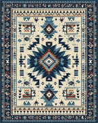 Navy Blue Geometric Tribal Medallion Rug - Cutout View