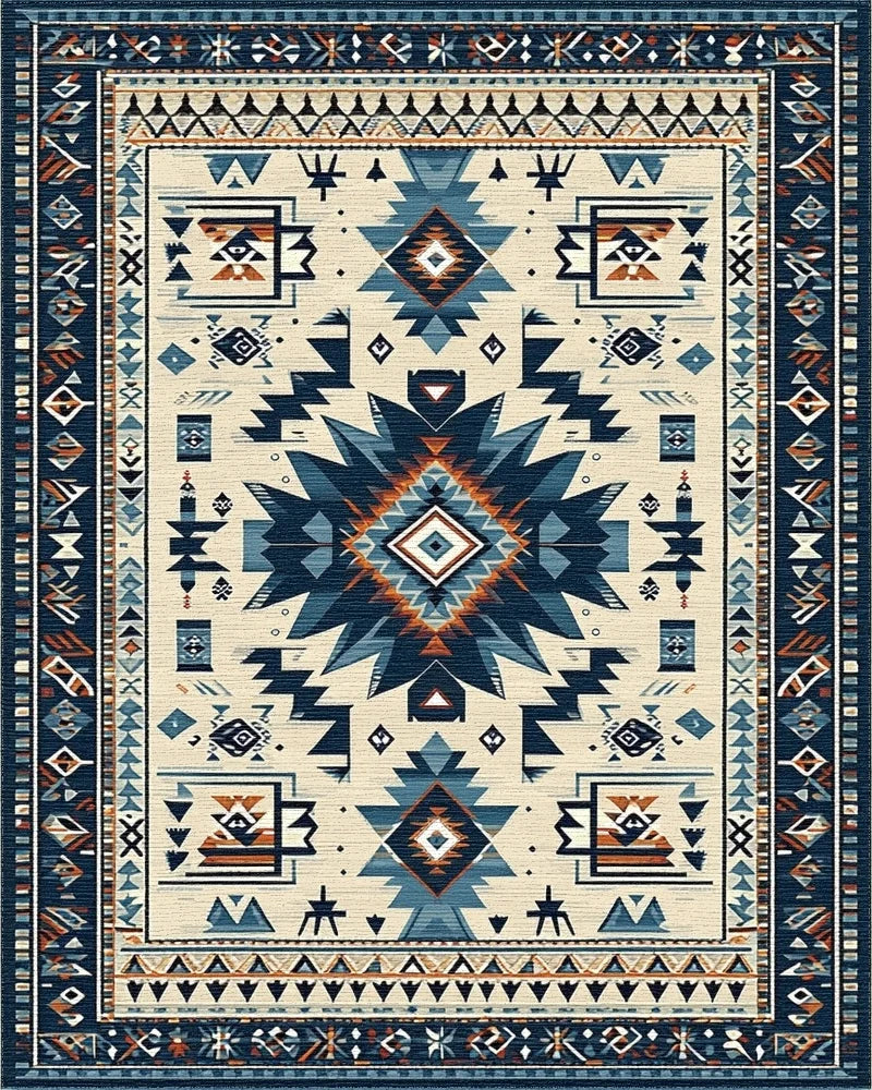 Navy Blue Geometric Tribal Medallion Rug - Cutout View