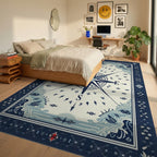 Navy Blue Nautical Compass Rose Rug - Bedroom View