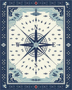 Navy Blue Nautical Compass Rose Rug - Cutout View