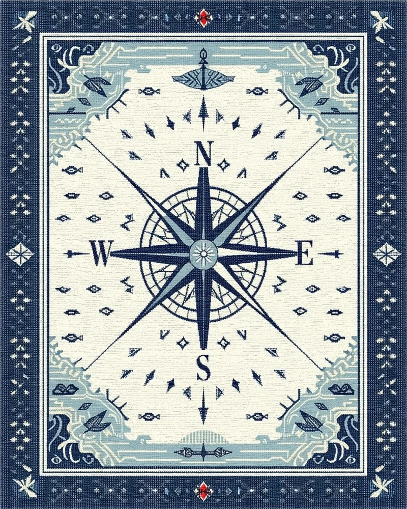 Navy Blue Nautical Compass Rose Rug - Cutout View