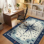 Navy Blue Nautical Compass Rose Rug - Office View