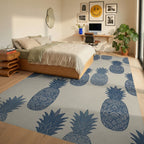 Navy Blue Ornate Pineapple Repeat Rug Bedroom View