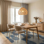 Navy Blue Ornate Pineapple Repeat Rug Dining Room View