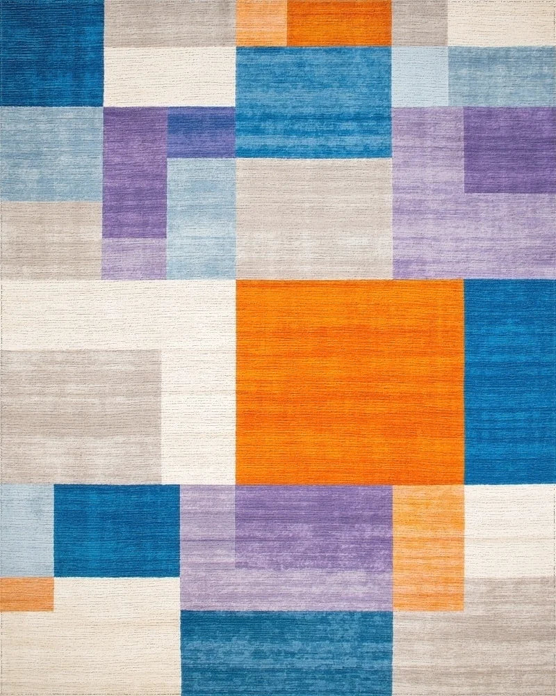 Navy Blue Purple Orange Block Rug - Cutout View
