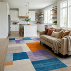 Navy Blue Purple Orange Block Rug - Living Room View