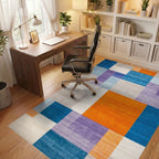 Navy Blue Purple Orange Block Rug - Office View