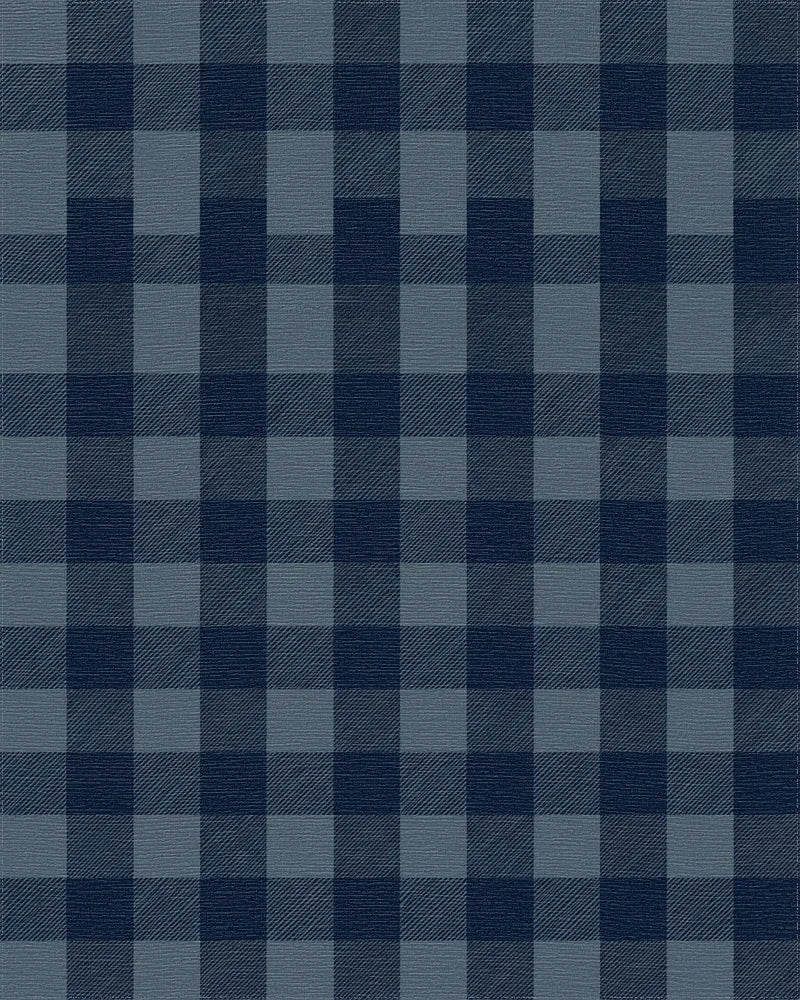 Navy Blue Tonal Plaid Check Rug - Cutout View
