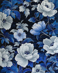 Navy Blue White Floral Garden Rug - Cutout View