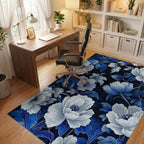 Navy Blue White Floral Garden Rug - Office View