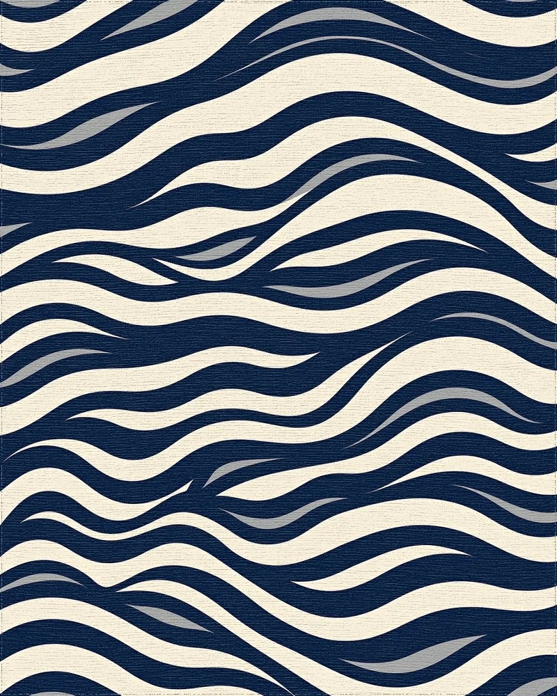 Navy Cream Dynamic Wave Design Rug - Cutout View