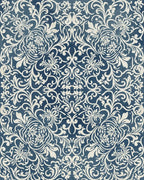 Navy Cream Floral Scroll Rug - Cutout View