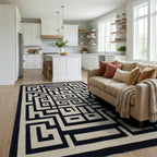 Navy Cream Geometric Labyrinth Rug - Living Room View