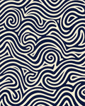 Navy Cream Swirling Waves Rug - Cutout View