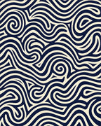Navy Cream Swirling Waves Rug - Cutout View