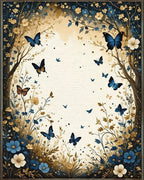 Navy Gold Butterfly Floral Rug - Cutout View