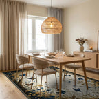 Navy Gold Butterfly Floral Rug - Dining Room View