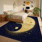 Navy Gold Celestial Yin-Yang Rug - Bedroom View
